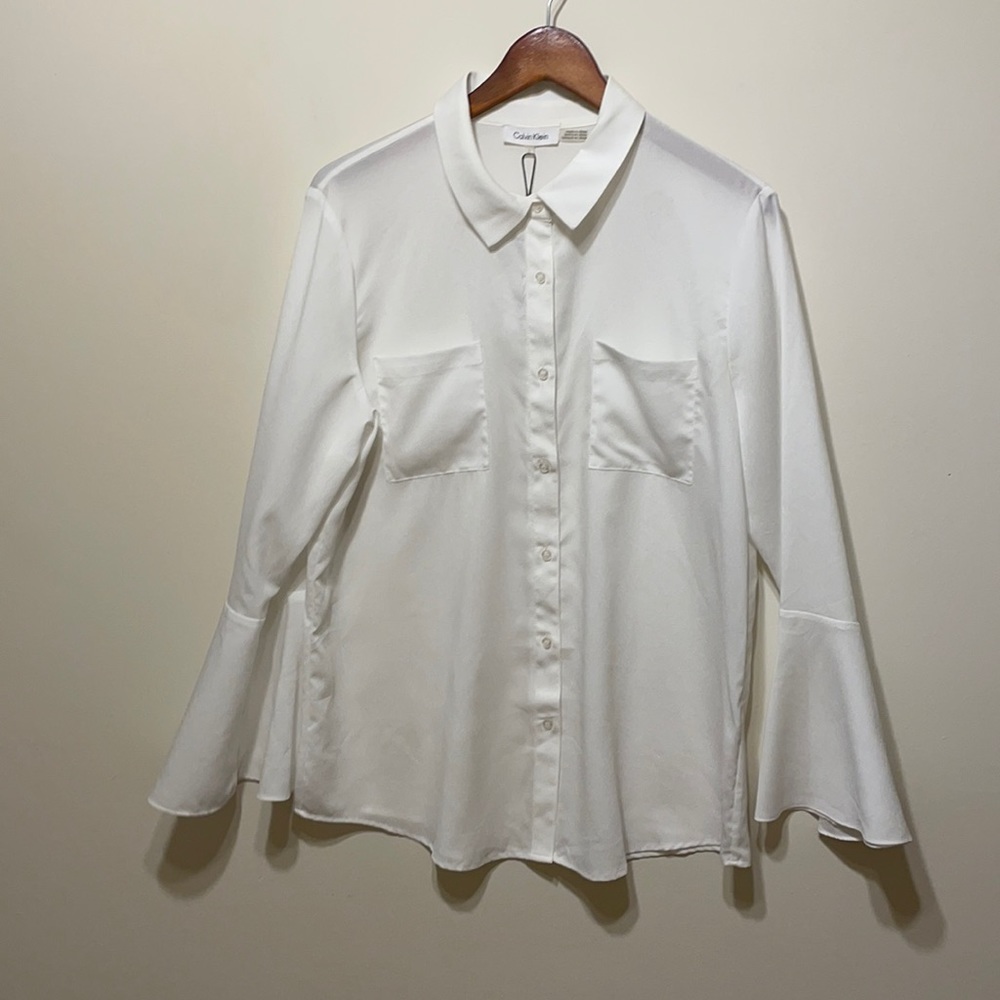 Calvin Klein silky bell sleeve blouse